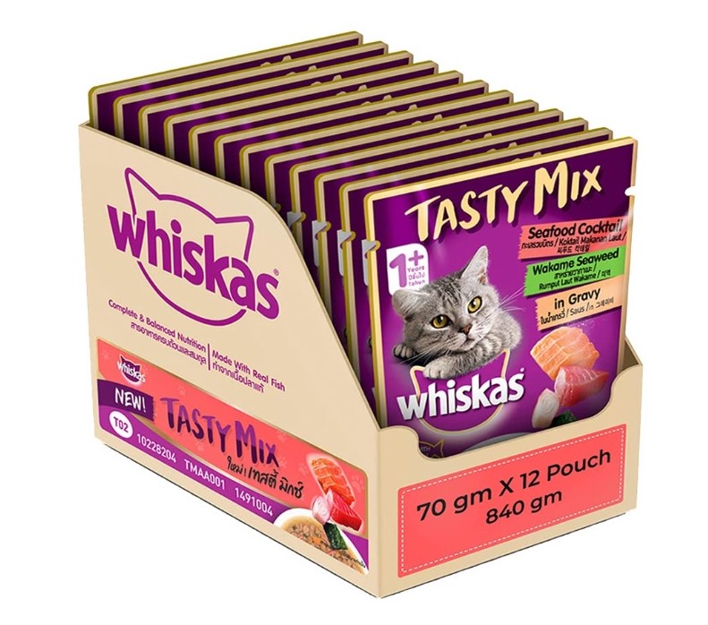 12 Pouches Whiskas Tasty Mix, Adult Cat Food