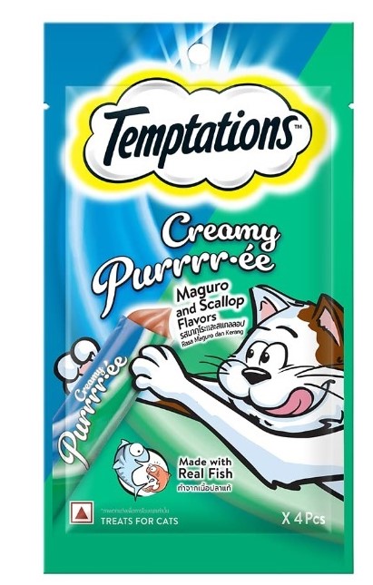 Temptations Creamy Purrr-eee Cat Treats, Maguro and Scallop Flavours